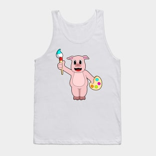 Pig at Painting with Brush & Colour Tank Top